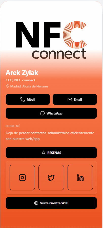 Previsualización Perfil NFC Connect